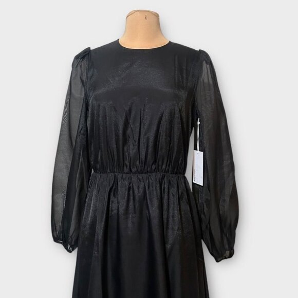 NWT Reformation Meesha Dress 6 Black Sheer Open Back NEW $378 Midi - Picture 7 of 15